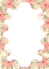 Floral watercolor frame with unique shape. Floral frame for wedding invitation, engagement, valentine, nails art, salon, beauty needed.
