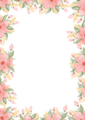 Frame watercolor flowers. Aesthetic background frame for wedding invitation, engagement, valentine, nails art, salon, beauty needed.