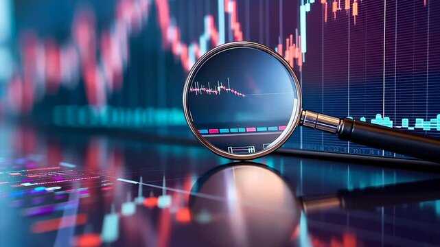 Magnifying Glass Over Stock Market Chart