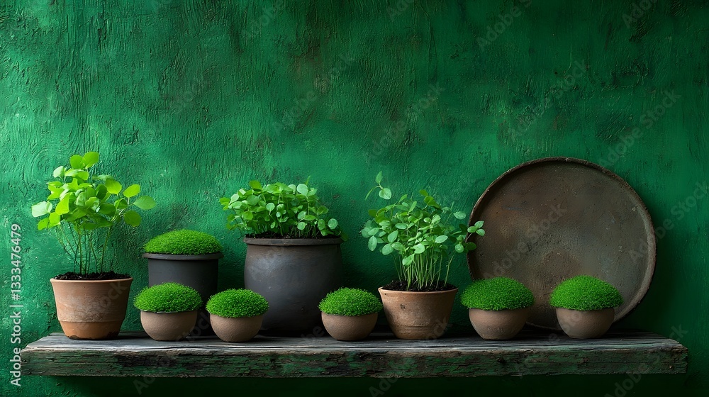 Poster potted seedlings in peat moss with tender shoots emerging showcased in a verdant array of natural ma
