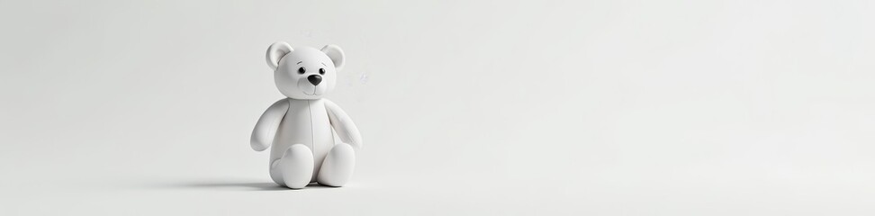 Minimalistic white teddy bear isolated on pure white backdrop, Stuffed animal, simple, clean