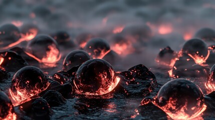 Fiery Lava Globes  Volcanic Rocks  Abstract Art  Dark Fantasy