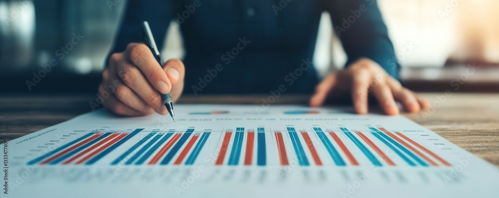 Poster analyzing business performance metrics office environment data visualization professional setting cl