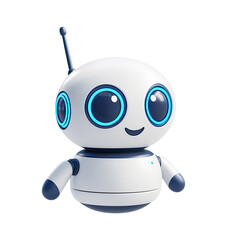 Illustration of a white robot with blue eyes isolated on a transparent background