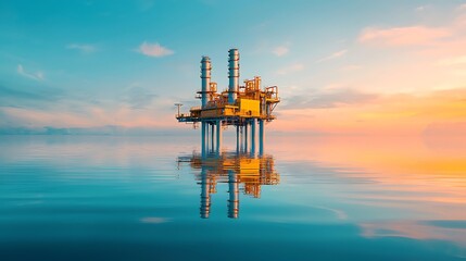 Offshore Platform Sunset Reflection.