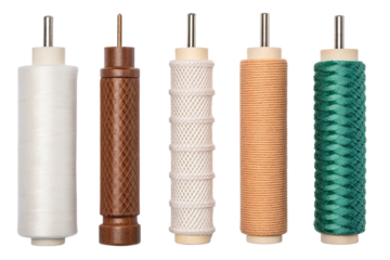 Five spools of thread isolated with transparent background