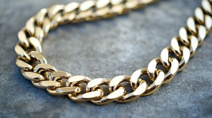 Obraz premium Luxury gold chain necklace with a sleek design on a smooth silver-toned background.