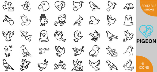 Pigeon, Facts, Breeds, Behavior & Care Guide icon pack | Detailed Outline | Editable Stoke 60 icon | Victor illustrator.
