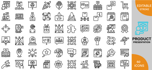 Product Presentation, Tips, Templates & Best Practices for Success icon pack | Detailed Outline | Editable Stoke 60 icon | Victor illustrator.