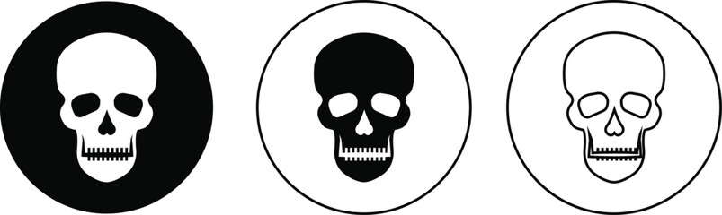 Skull crossbone pirate icon set logo Halloween ghost graphic danger anatomy symbol Silhouette. Cartoon skull death flat and line vector collection isolated on transparent background for apps and game