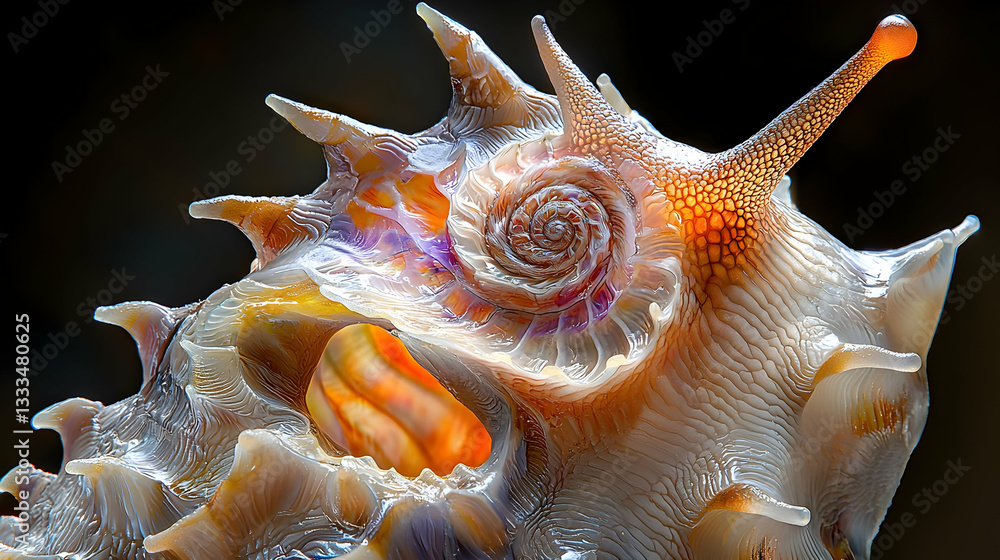 Poster extreme close-up of the intricate surface of a snail shell highlighting unique textures and colors