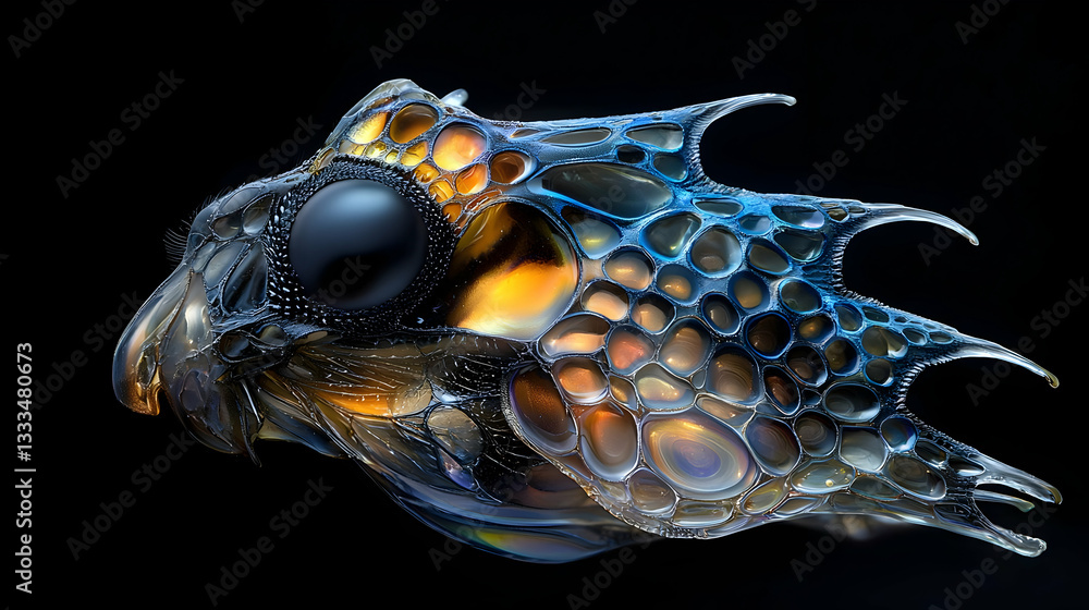 Poster extreme close-up of the surface of a beetle's carapace capturing iridescent colors and patterns