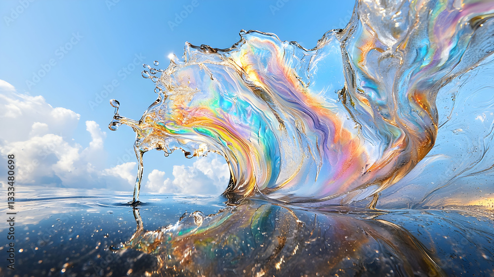 Poster extreme close-up of the surface of a colorful oil droplet creating abstract patterns in nature