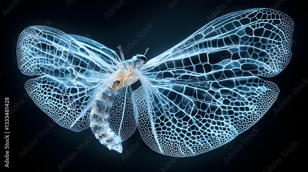 Poster extreme macro capture of a translucent insect wing showcasing intricate details and patterns