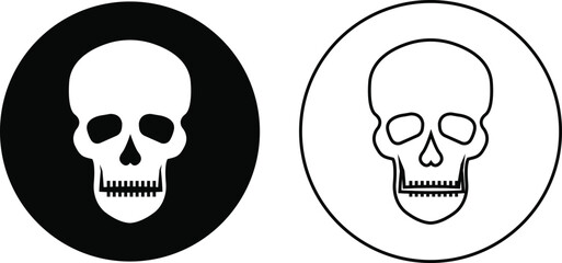 Skull crossbone pirate icon set logo Halloween ghost graphic danger anatomy symbol Silhouette. Cartoon skull death flat and line vector collection isolated on transparent background for apps and game