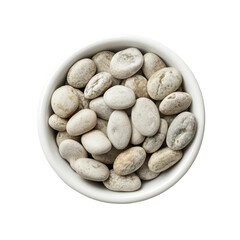 Fototapeta premium Jobs tears in a white bowl, isolated on a bright Transparent background, showcasing unique textures and colors of the seeds, Job s tears in white bowl isolated on PNG background