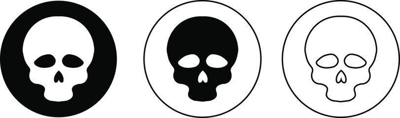 Skull crossbone pirate icon set logo Halloween ghost graphic danger anatomy symbol Silhouette. Cartoon skull death flat and line vector collection isolated on transparent background for apps and game