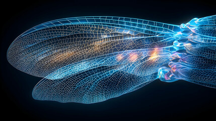 Extreme Macro of a Dragonfly Wing Veins Displaying Intricate Patterns of Light and Color