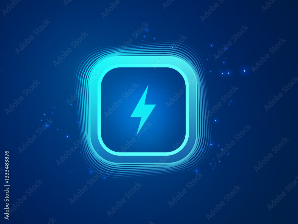 Poster electric vehicle battery charging status dashboard hologram interface with lightning symbol in round