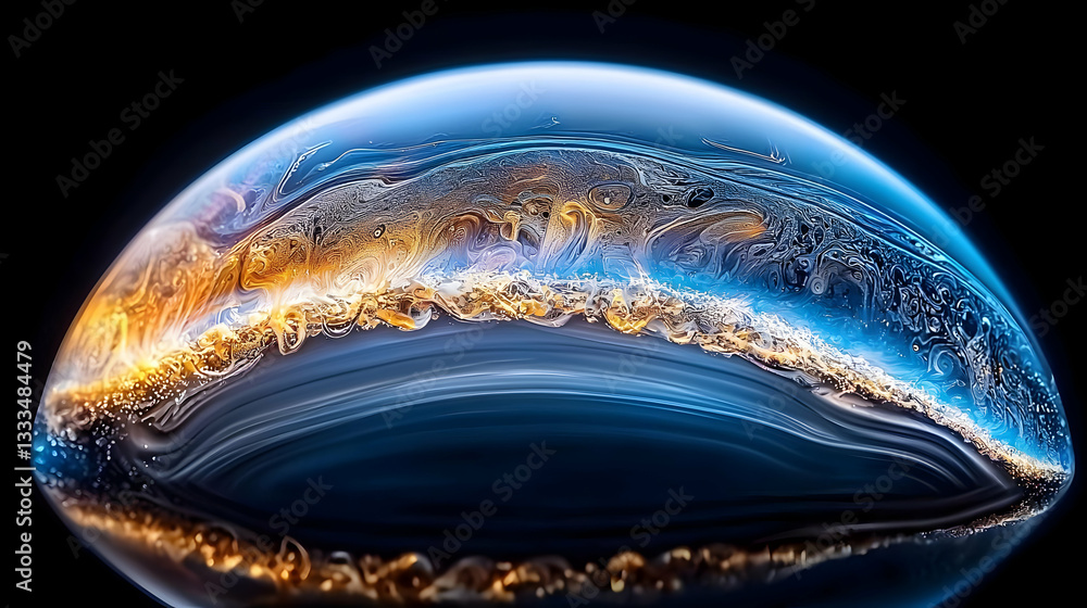 Poster extreme macro of a soap bubble on the verge of popping with vibrant colors and intricate details