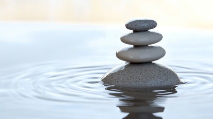Fototapeta premium Serenity Stones: A Balanced Composition of Grey Stones in Calm Water