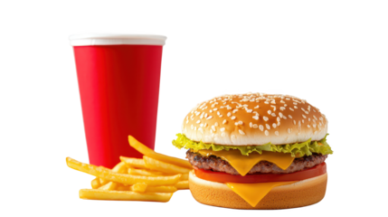 Delicious hamburger and refreshing soda, a classic fast food meal pairing