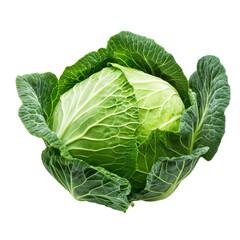 Obraz premium Fresh green cabbage isolated on a white background, showcasing vibrant color and crisp texture for culinary use, fresh Green cabbageisolated on white background