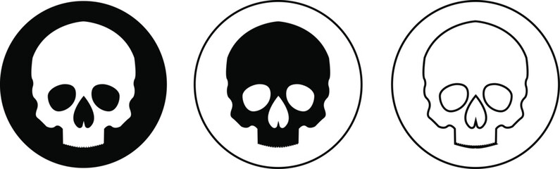 Skull crossbone pirate icon set logo Halloween ghost graphic danger anatomy symbol Silhouette. Cartoon skull death flat and line vector collection isolated on transparent background for apps and game
