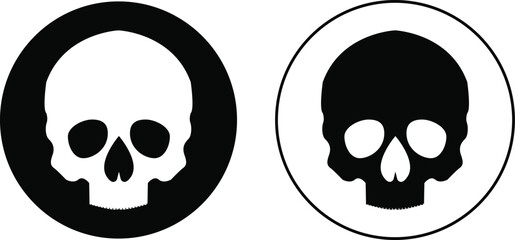 Skull crossbone pirate icon set logo Halloween ghost graphic danger anatomy symbol Silhouette. Cartoon skull death flat and line vector collection isolated on transparent background for apps and game