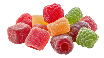 Vibrant pile of colorful chewing gum on a sleek black background 