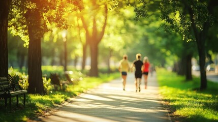 The vibrant atmosphere of a park is highlighted by blurred figures in motion.