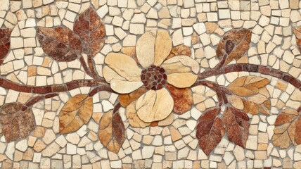 Beige and Brown Stone Mosaic with Floral Pattern