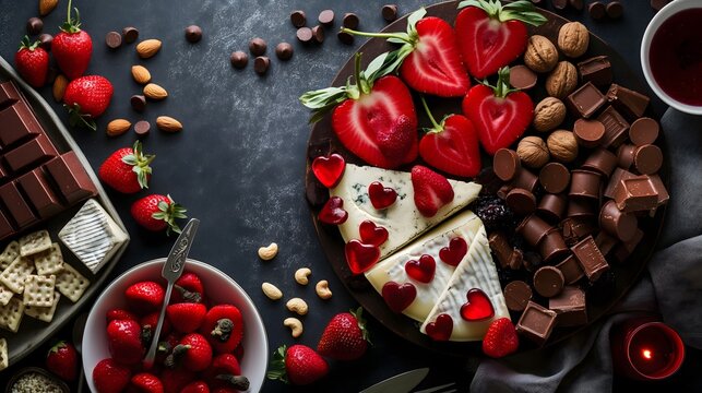 Romantic Chocolate and Cheese Board with Strawberries