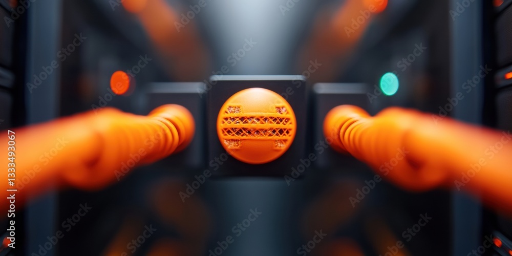 Poster Cybersecurity Network Infrastructure Symmetrical High-Performance Data Center Connectivity Visualizing Next-Gen Digital Resilience and Quantum-Inspired Technological Innovation
