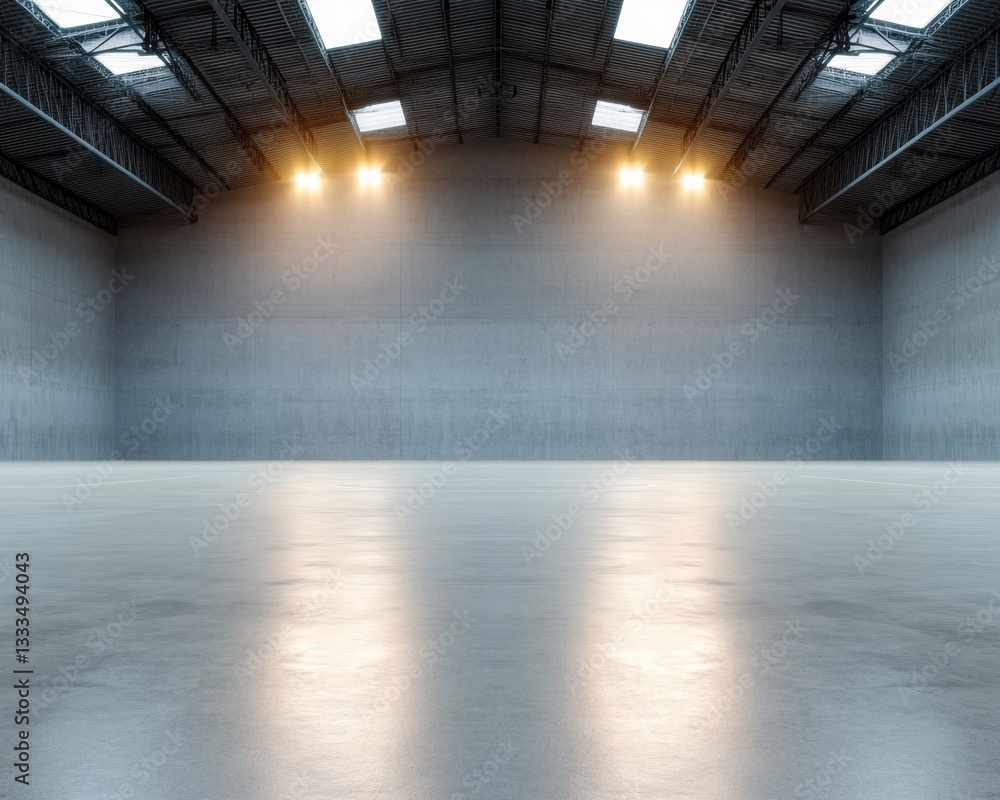 Poster Minimalist Industrial Space High-Performance Empty Arena with Dynamic Lighting - Futuristic Event Staging and Immersive Spatial Design for Corporate Innovation