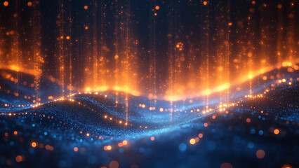 Futuristic Digital Abstract with Glowing Blue Curved Lines and Depth Perspective.