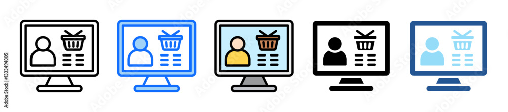 Poster virtual shopping icon set multiple style collection