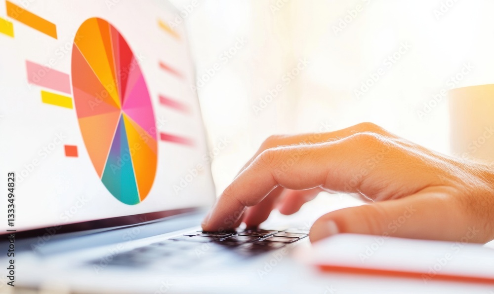 Poster Vibrant Digital Performance Analytics Hybrid Workspace Productivity with AI-Driven Marketing Insights - Millennial Professional Data Visualization Journey