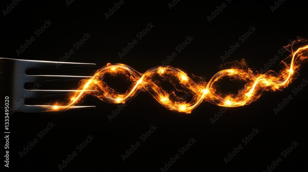 Poster fork with flames creating a spiraling path of fire against a dark background