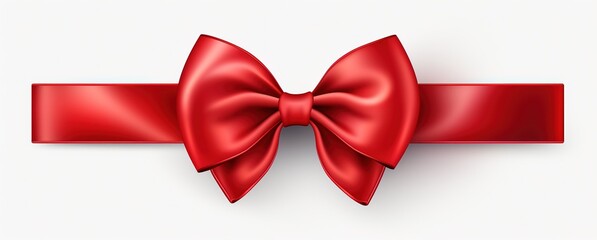 Red ribbon bow isolated on clean white background, minimalist vector illustration with realistic shading. Elegant decoration for holiday gift wrapping, wedding invitations, Christmas cards, or luxury 