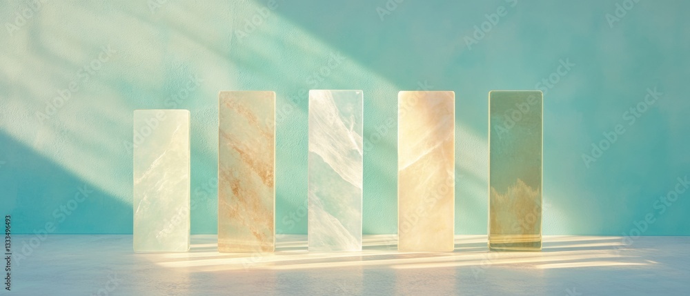 Poster minimalist financial data visualization translucent investment performance bars revealing strategic 