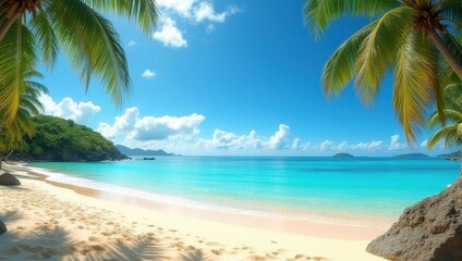 Peaceful Beach Scene with Golden Sand and Azure Skies