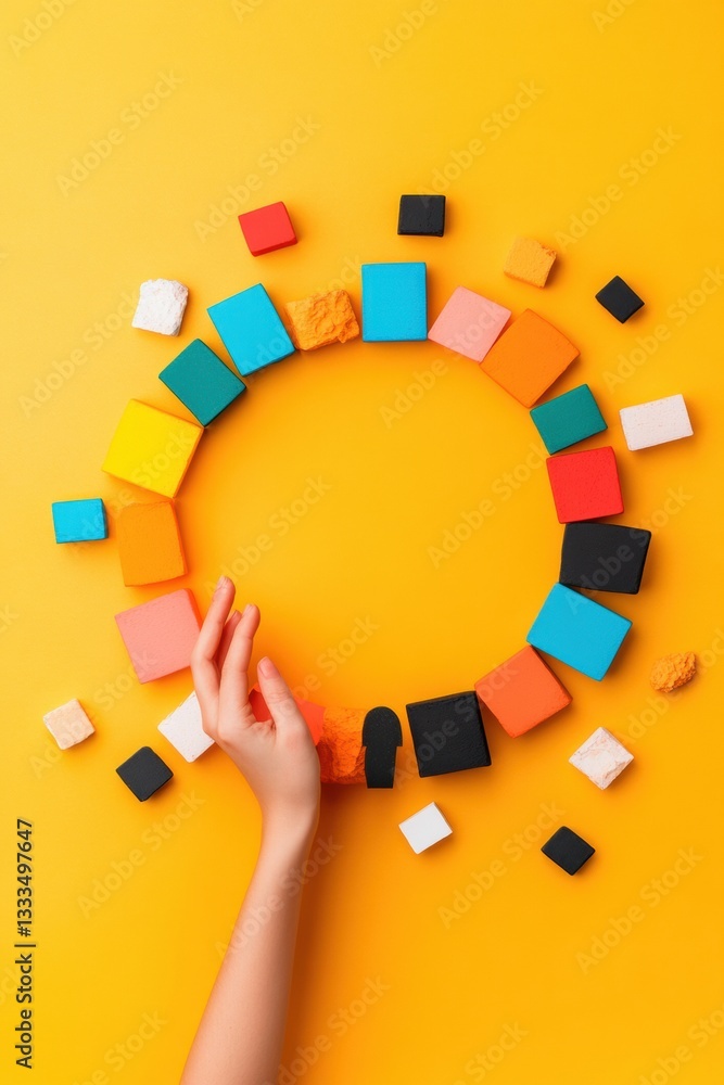 Poster Vibrant Digital Workflow Visualization Creative Process Mapping with Geometric Color Blocks - Innovative UX Design and Strategic Content Organization Methodology