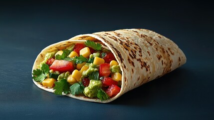 Freshly-made burrito filled with vibrant ingredients