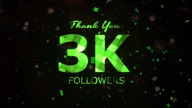 3K Followers celebration animation, 3000 followers thank you video, fireworks, confetti party effects, social media milestone motion graphics animation, celebrating 3K followers