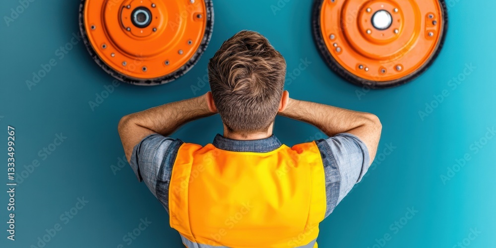 Poster Industrial Resilience Visualization AI-Powered Operations Expert in High-Vis Safety Vest Monitoring Complex Manufacturing Systems with Precision and Technological Innovation