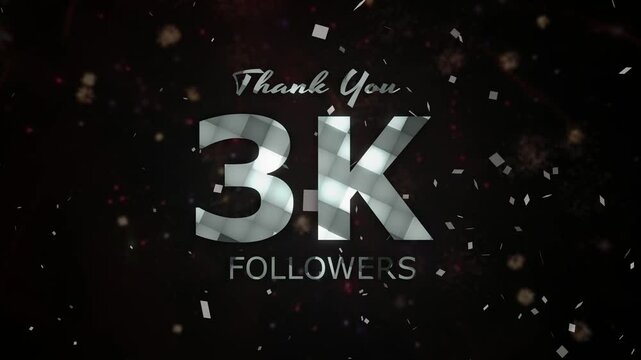 3K Followers celebration animation, 3000 followers thank you video, fireworks, confetti party effects, social media milestone motion graphics animation, celebrating 3K followers