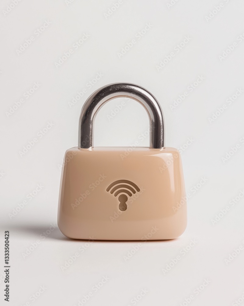 Poster digital security lock icon representing wi-fi protection on smooth background
