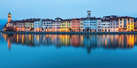 Luminous European Urban Reflection Twilight Cityscape of Historic Italian Architecture - Immersive Travel Exploring Cultural Heritage and Architectural Elegance