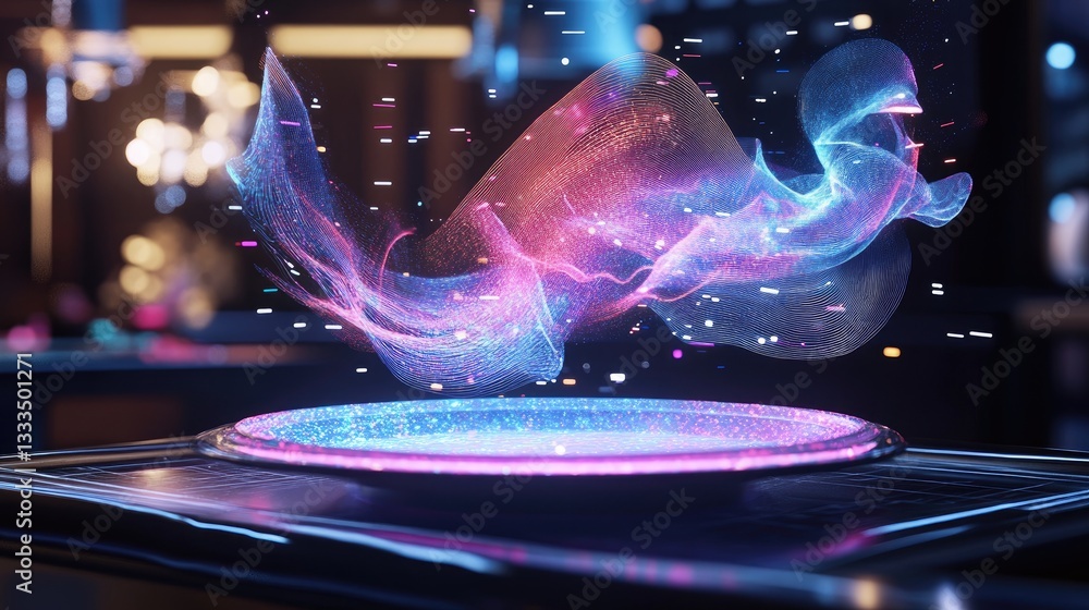 Poster ethereal abstract light waves shimmering in a high-tech digital environment